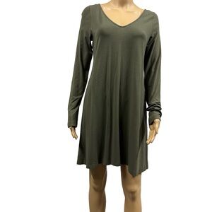 Express Olive Green Long Sleeve V Neck Stretch Tshirt Dress Womens Medium
